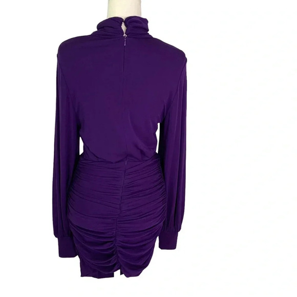 Ronny Kobo Harper Ruched Mini Dress with Balloon Sleeves Purple Eggplant S NWT - Picture 6 of 13